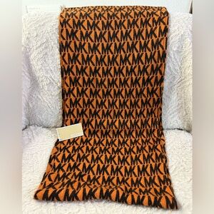 Michael Kors Vibrant Orange and Black MK Scarf
